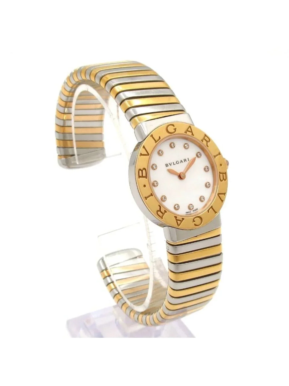 Bvlgari Watch Tubogas 18k Pink Gold SS Diamond Index Shell White
